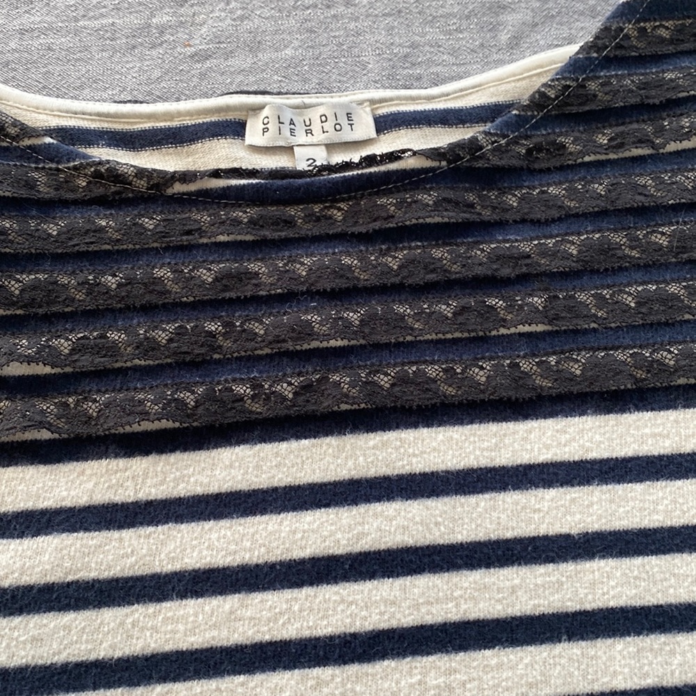 Designer Claudie Pierlot-Beautiful striped top with lace from Paris boutique .